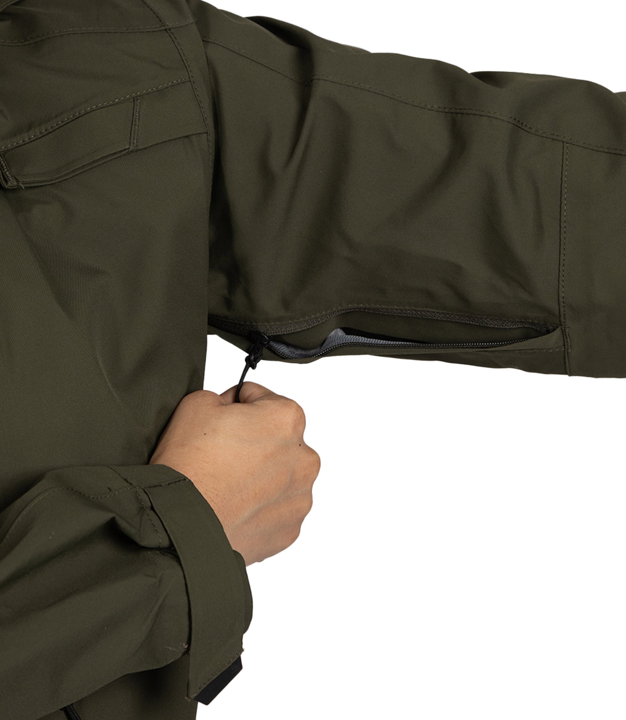 Running gusset under arm of Women’s Tactix 3-In-1 System Parka in OD Green|color_od green