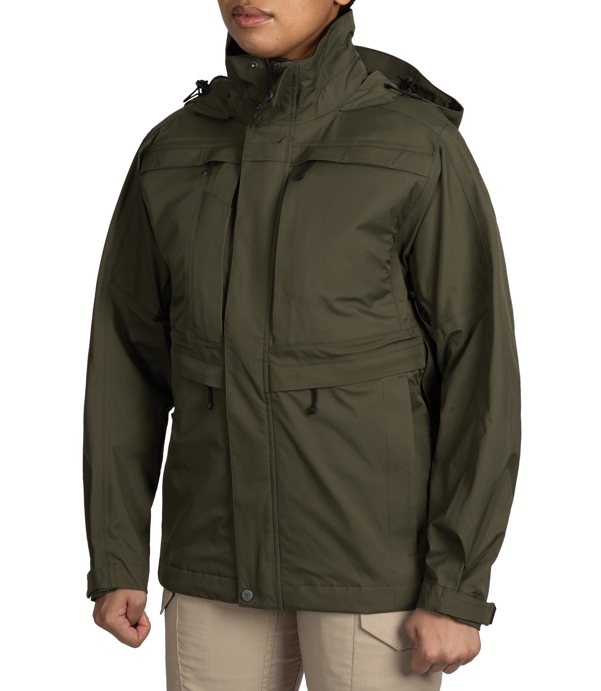 Left front side view of Women’s Tactix 3-In-1 System Jacket in OD Green|color_od green