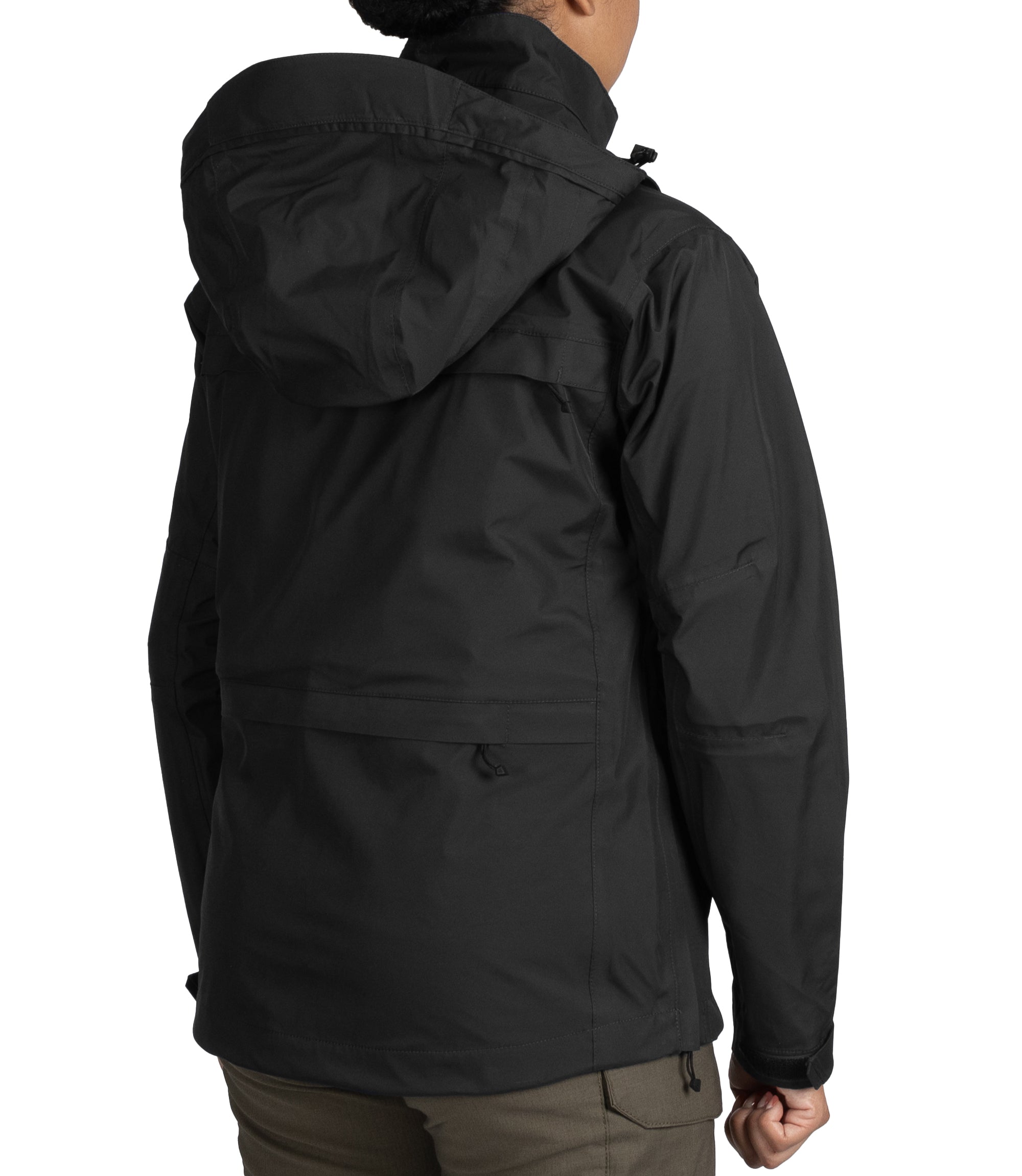 Right back side view of Women’s Tactix Parka Shell Black|color_black