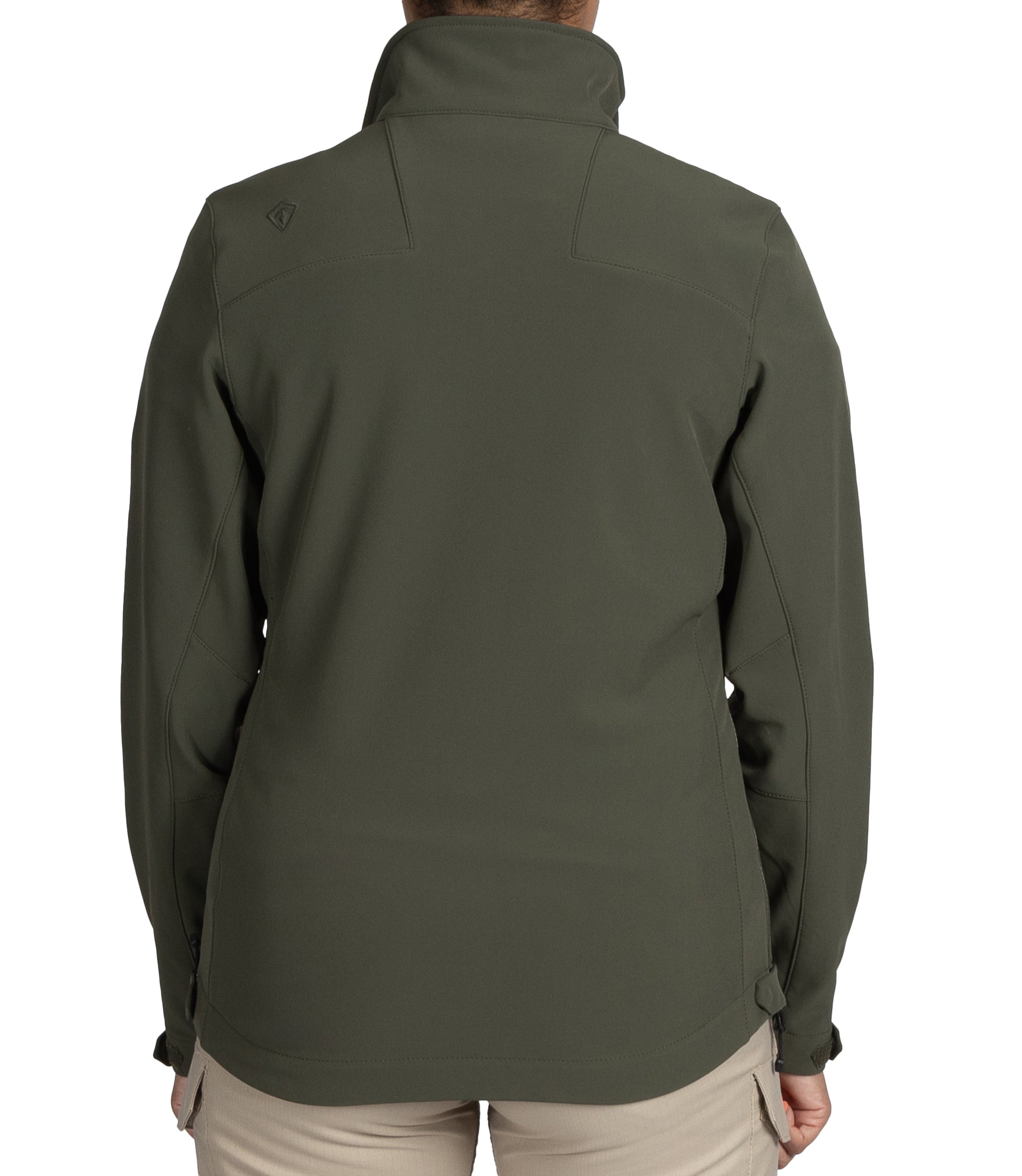 Back side view of Women’s Tactix Softshell Jacket in OD Green |color_od green