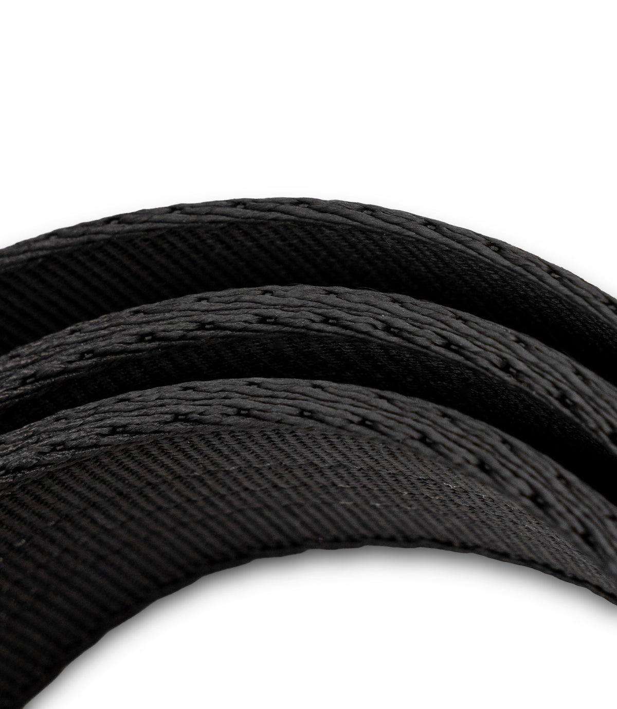 A close-up of a black textured double layer of heavy-duty nylon webbing elastic band, showing its ribbed woven pattern against a plain white background |color_black