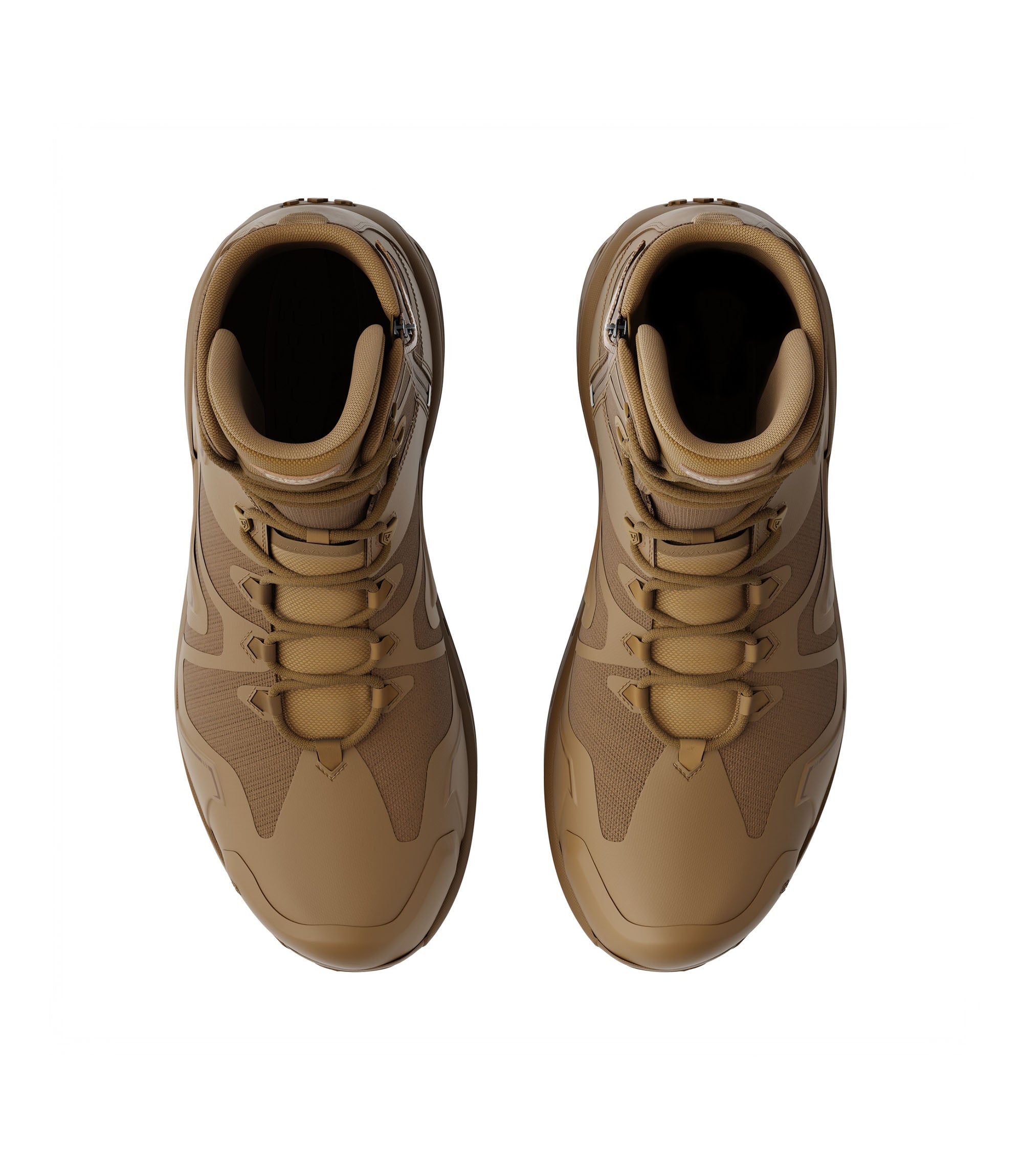 Top view of side by side boot view of 8 inch side-zip boot in color coyote|color_coyote