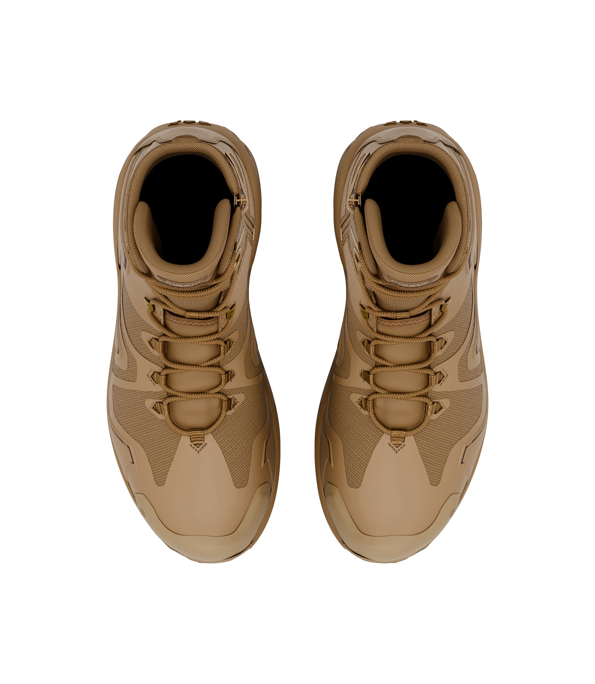 Top view of side by side boot view of 8 inch side-zip boot in color coyote|color_coyote