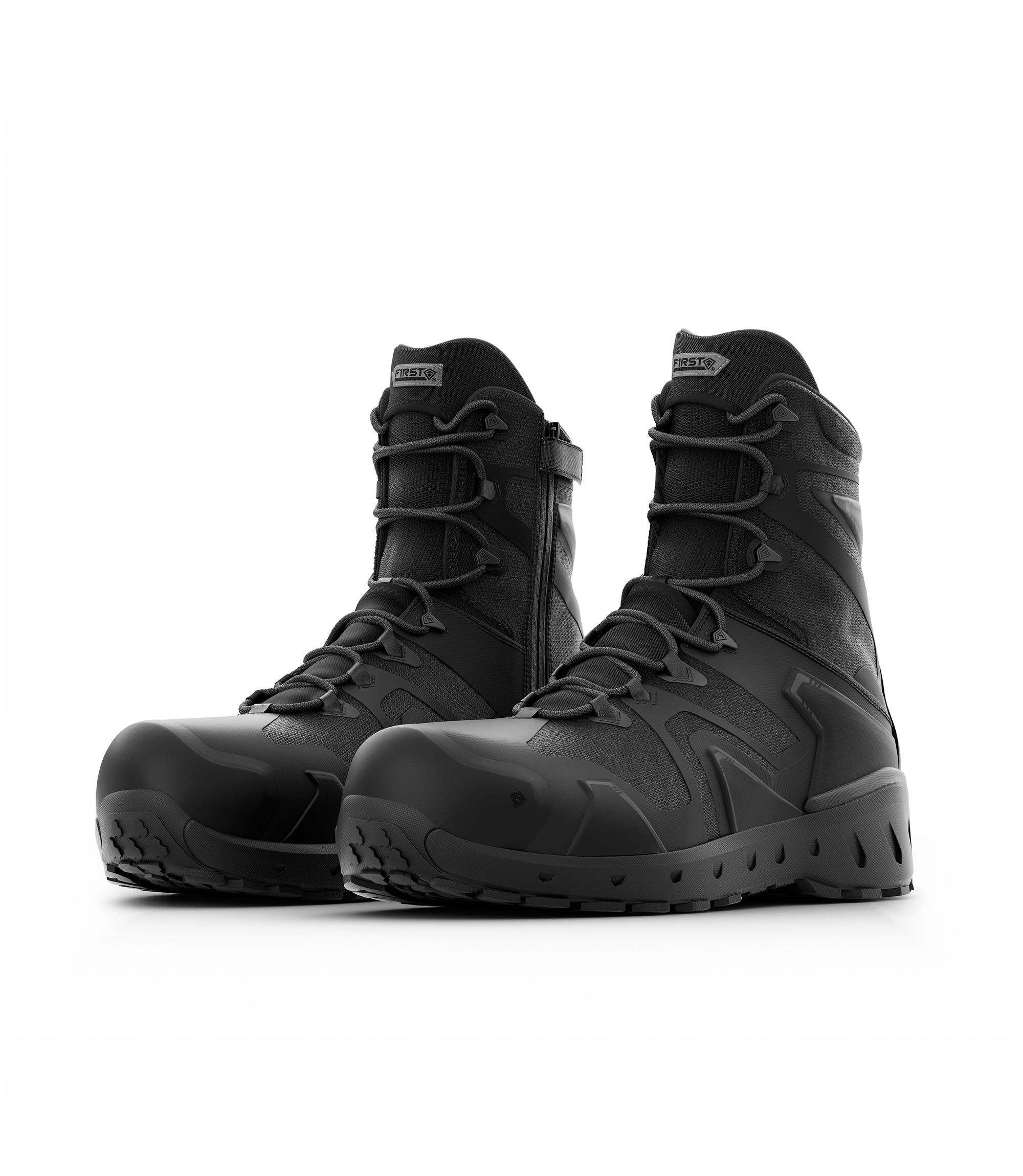 Side by side photo of Men's 8" AERO-TAC™ Safety Toe Side-Zip Boot in black|color_black