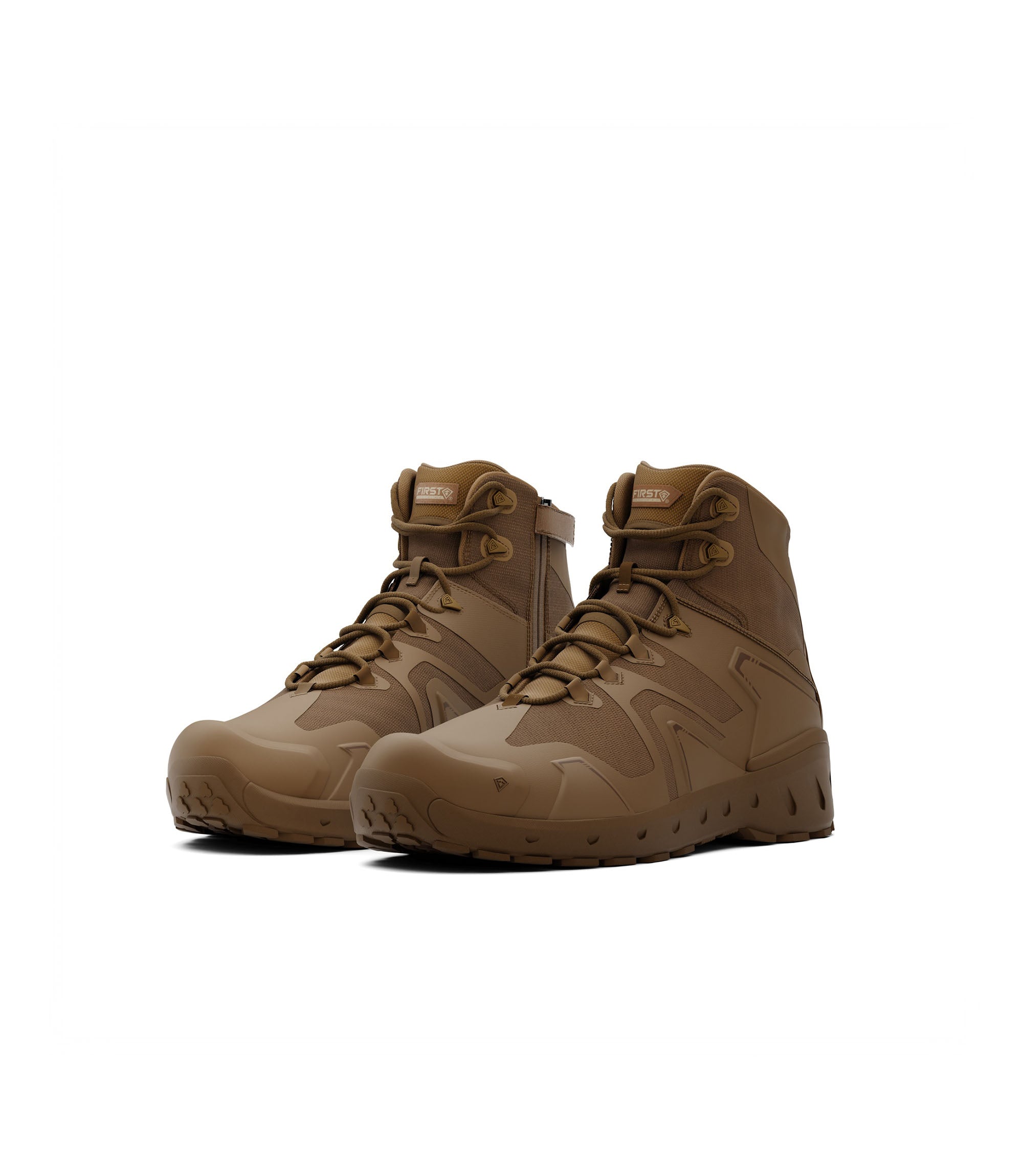 Right side by side boot view of 5 inch side-zip mid boot in color coyote|color_coyote