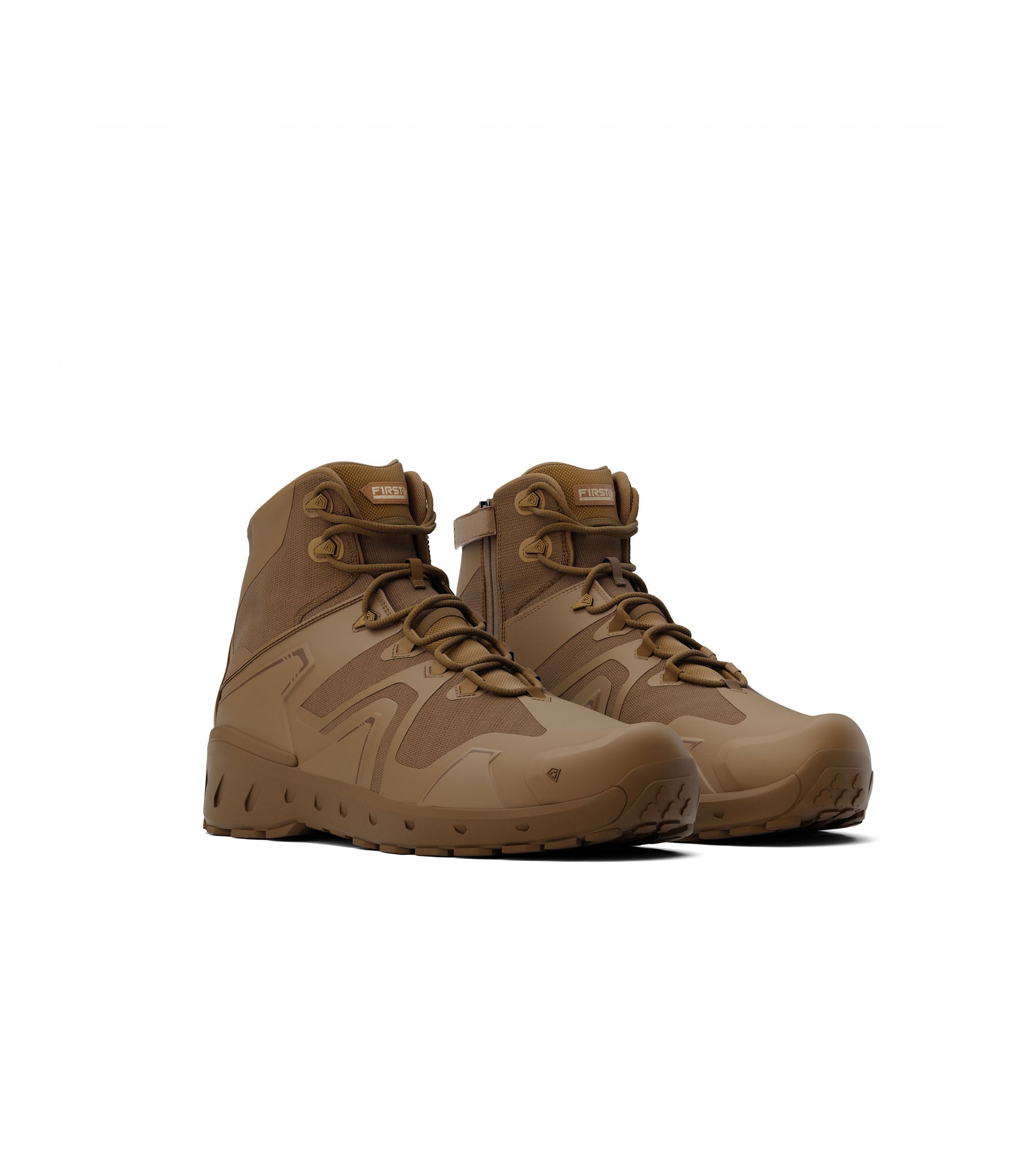 Left side by side boot view of 5 inch side-zip mid boot in color coyote|color_coyote