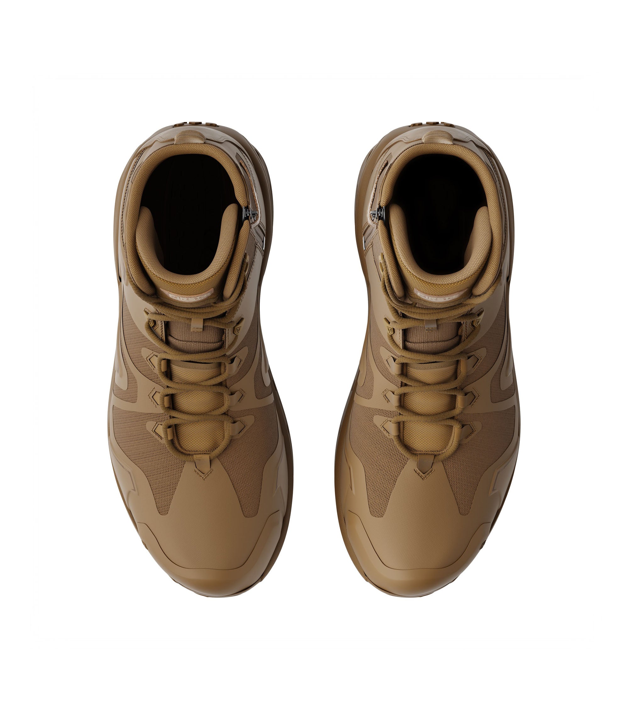 Top view of side by side boot view of 5 inch side-zip mid boot in color coyote|color_coyote