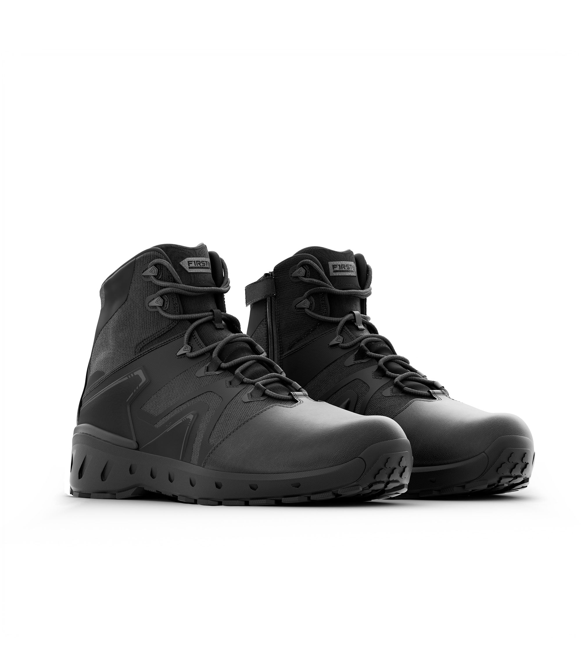 Left Side by side boot view of 5 inch AERO-TAC polished side-zip boot in color black|color_black