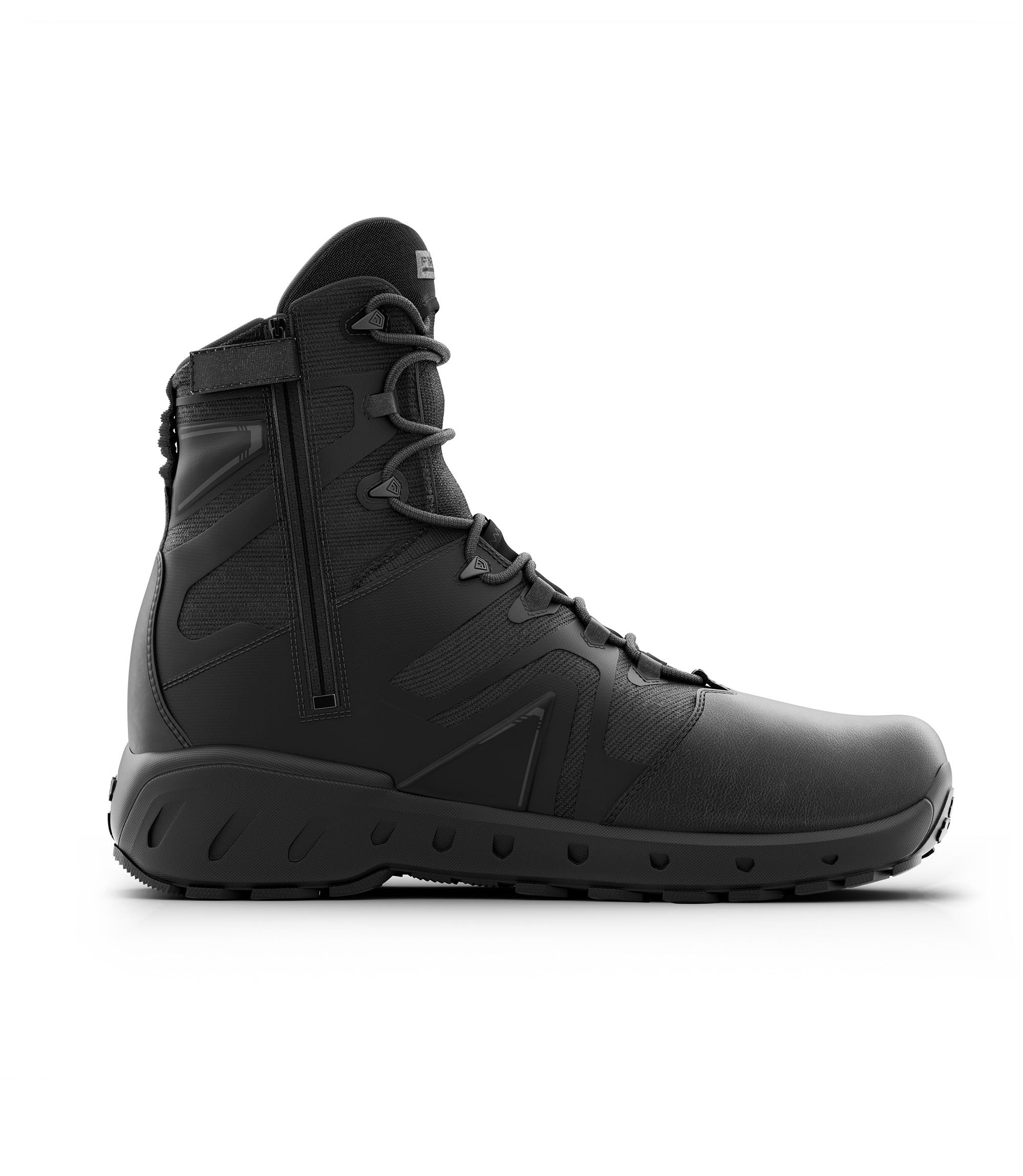 Left side view of 8 inch AERO-TAC polished side-zip boot in Black|color_black