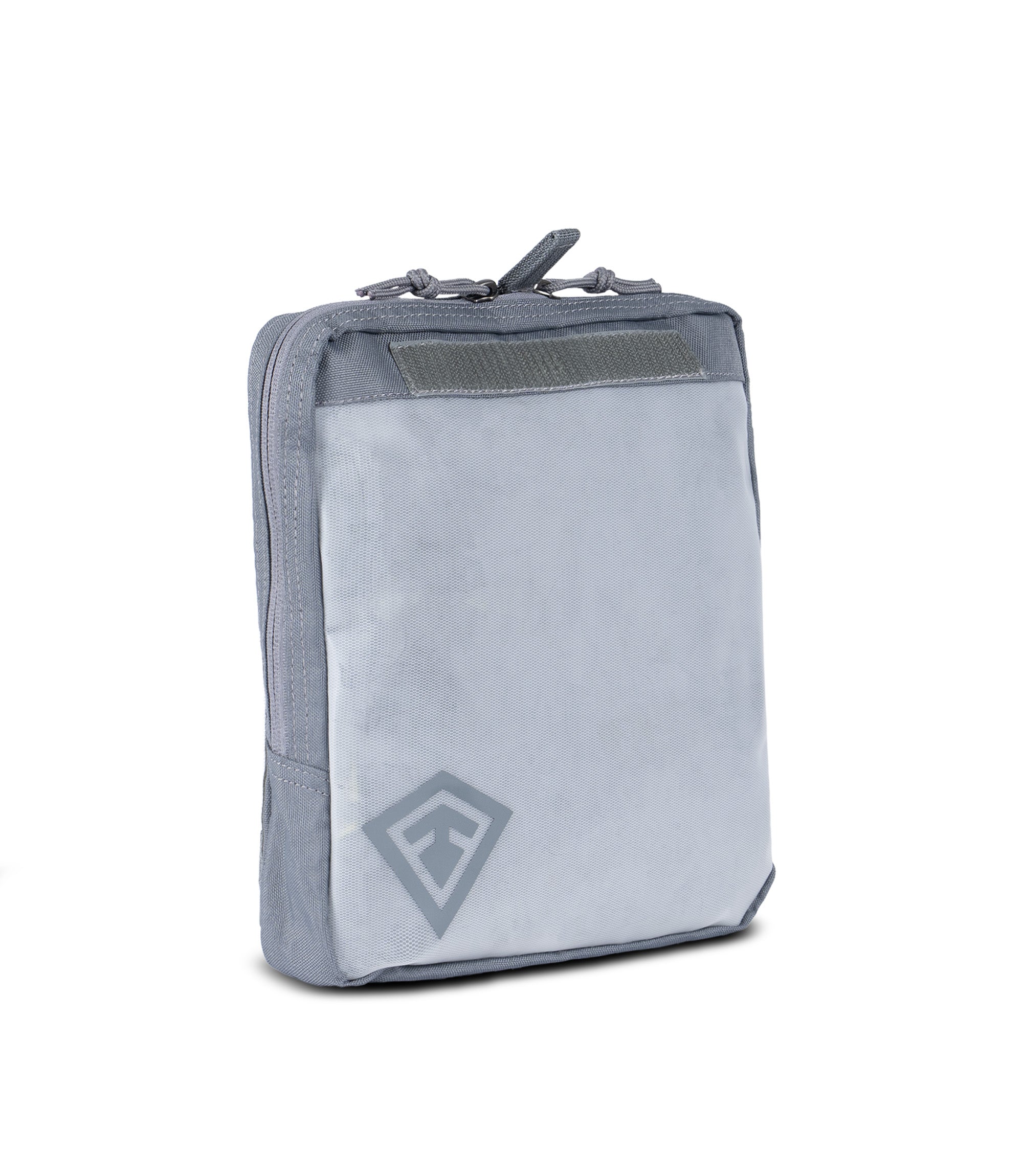 1/4 front side view of 9 X 10 Velcro Pouch in Asphalt |color_asphalt