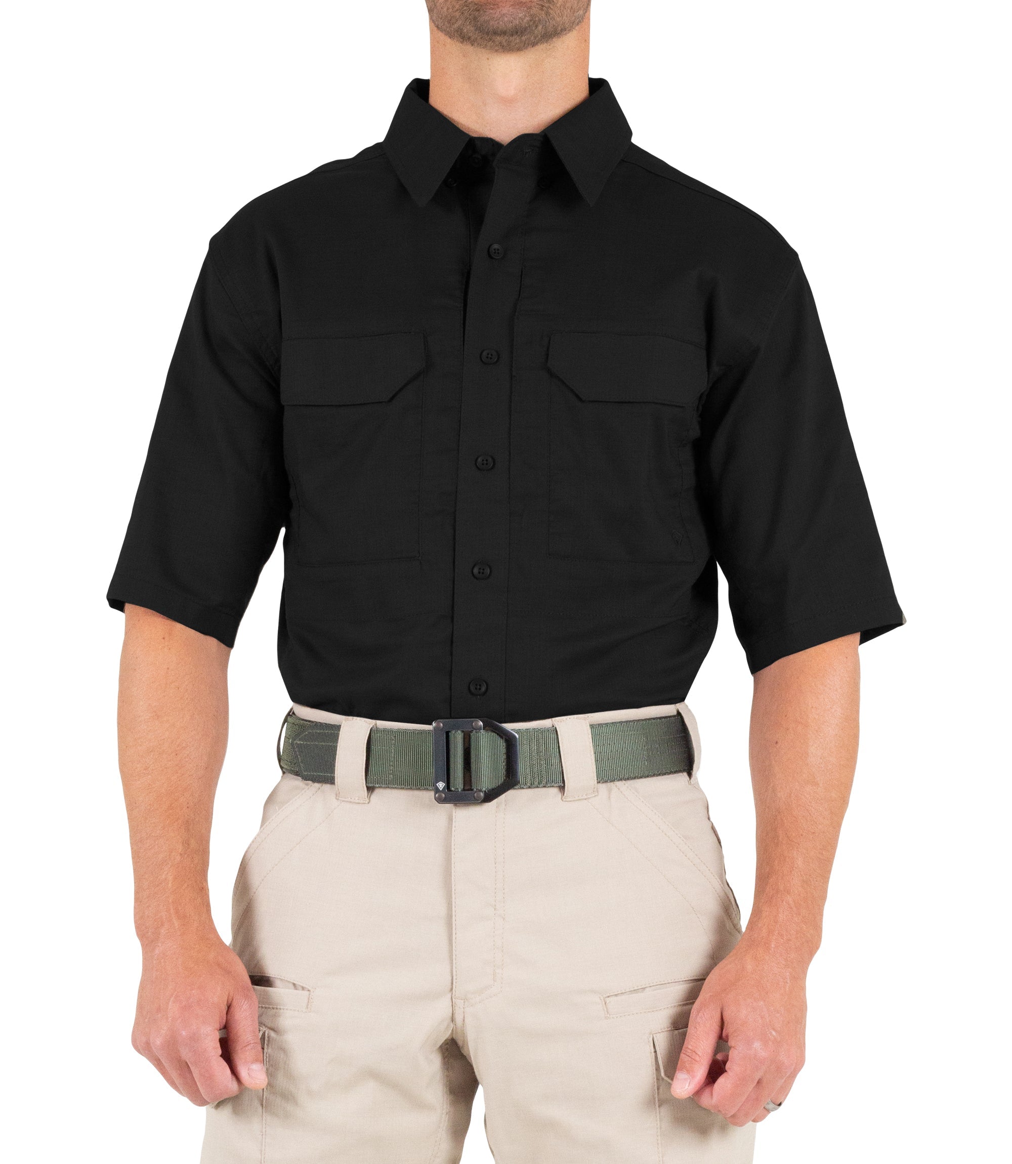 Front of Men's V2 Tactical Short Sleeve Shirt in Black |color_black