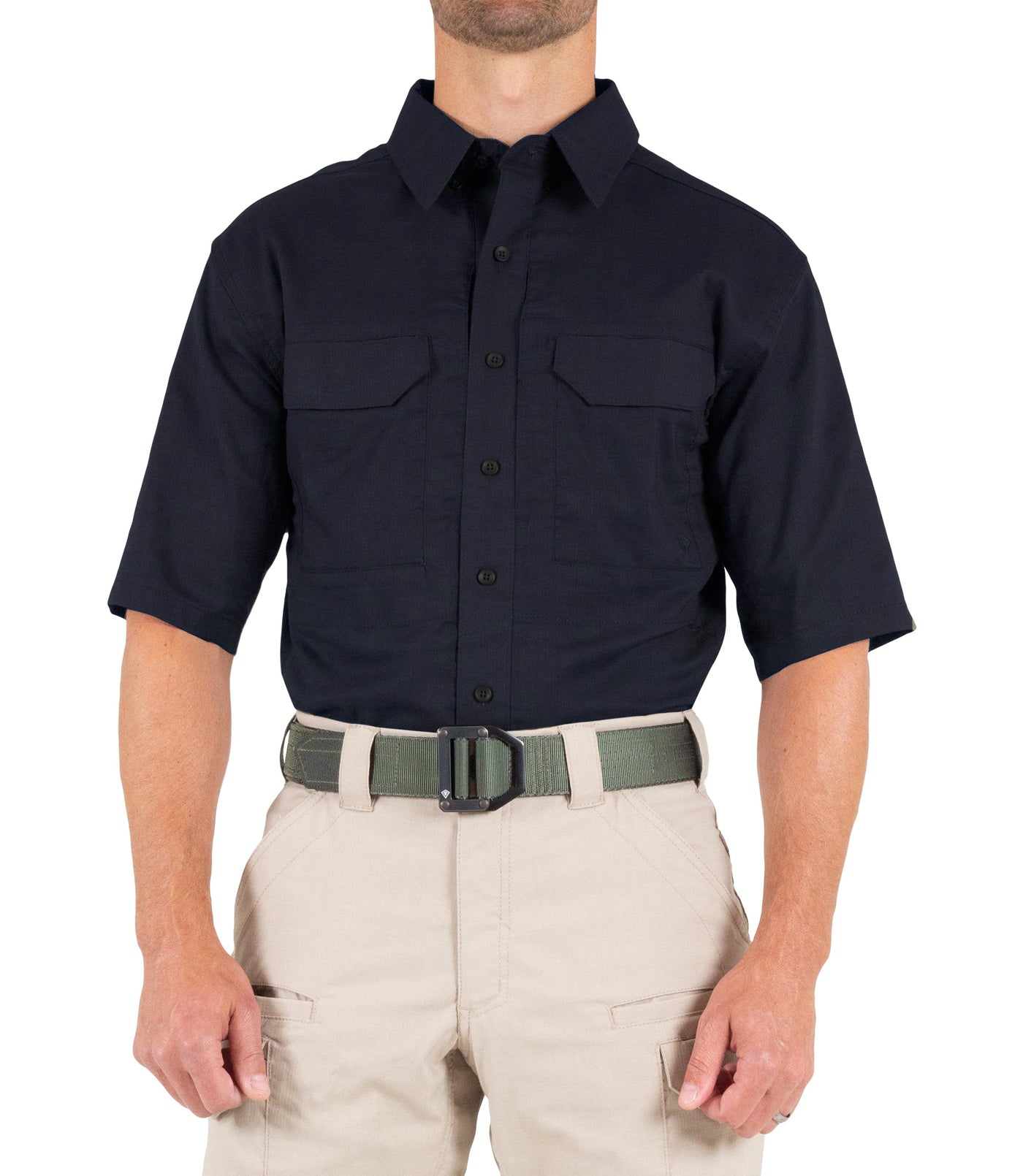 Front of Men's V2 Tactical Short Sleeve Shirt in Midnight Navy