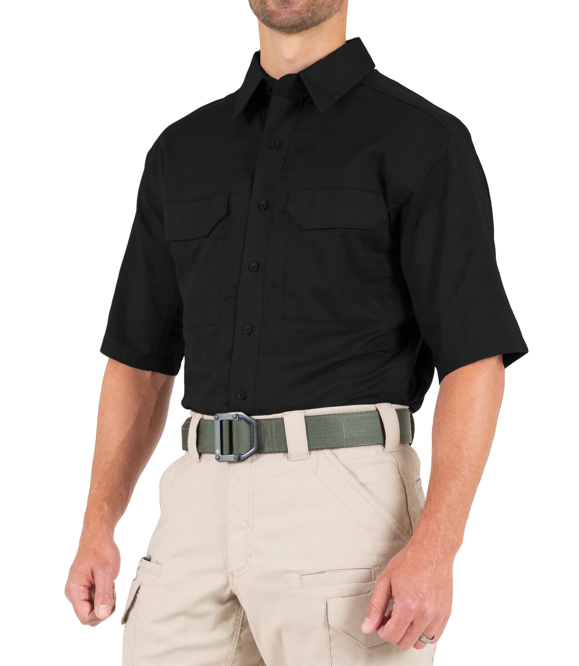 Side of Men's V2 Tactical Short Sleeve Shirt in Black |color_black