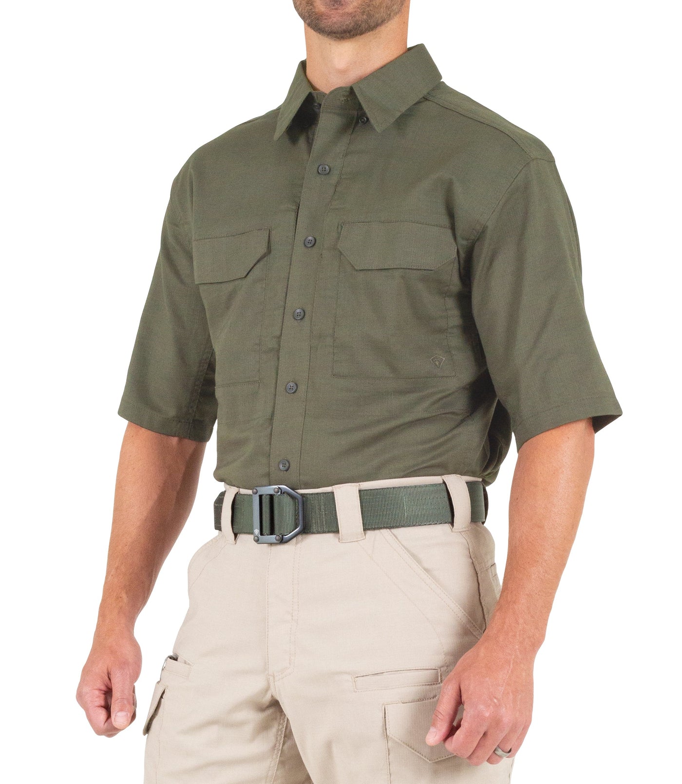 Side of Men's V2 Tactical Short Sleeve Shirt in OD Green