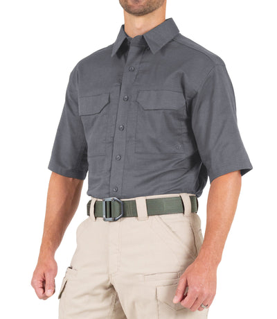 Side of Men's V2 Tactical Short Sleeve Shirt in Wolf Grey