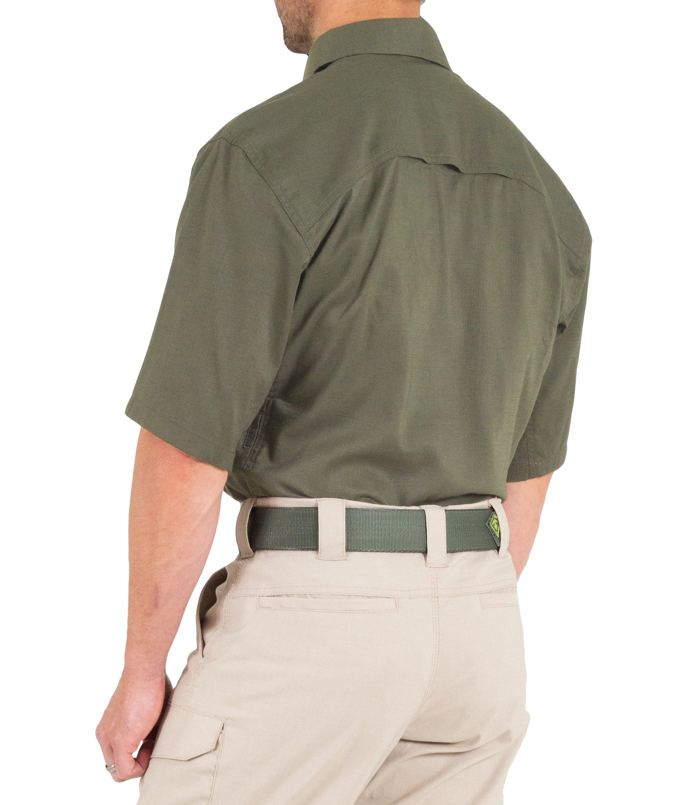 Side of Men's V2 Tactical Short Sleeve Shirt in OD Green