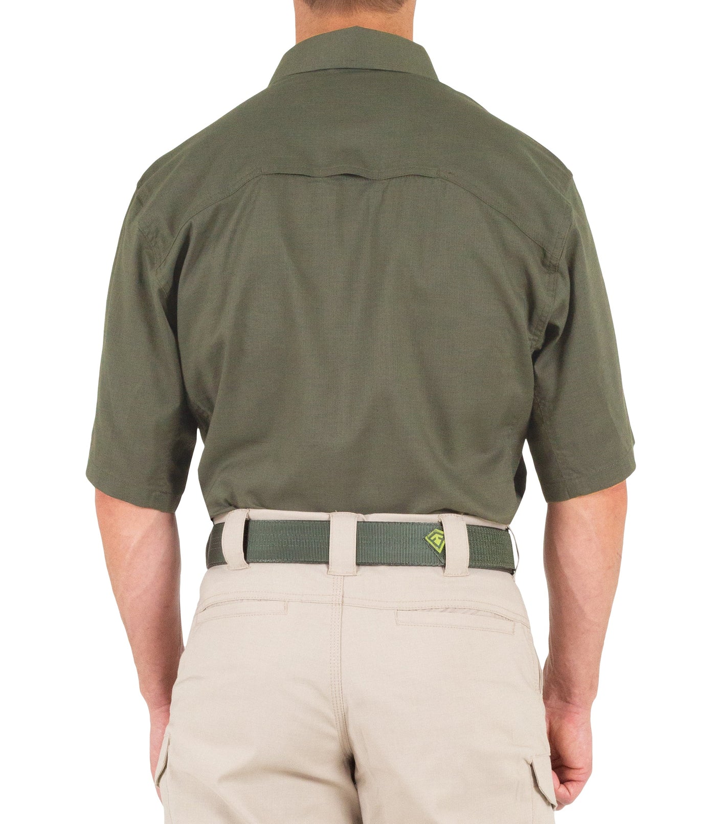 Back of Men's V2 Tactical Short Sleeve Shirt in OD Green
