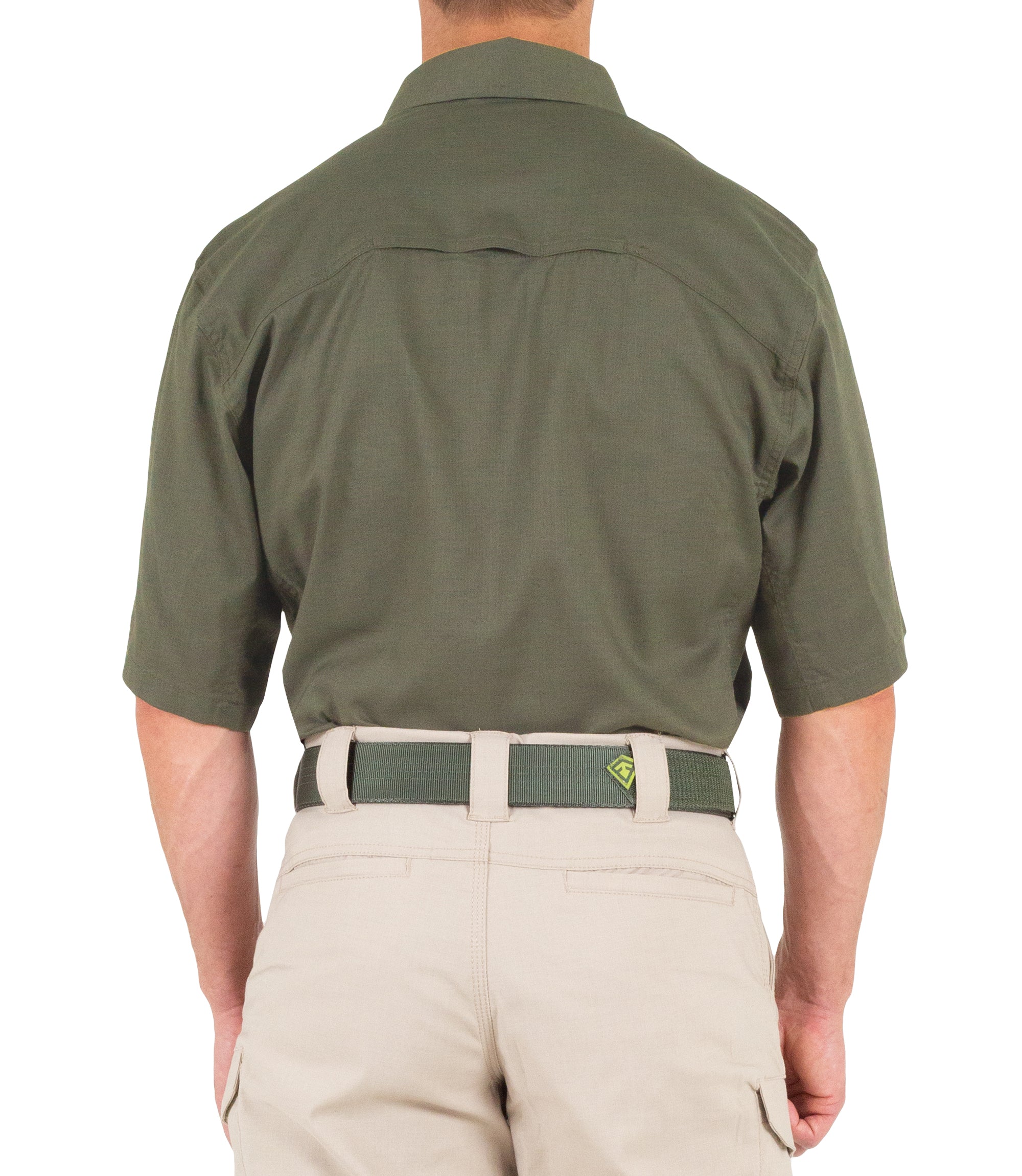 Back of Men's V2 Tactical Short Sleeve Shirt in OD Green |color_od green
