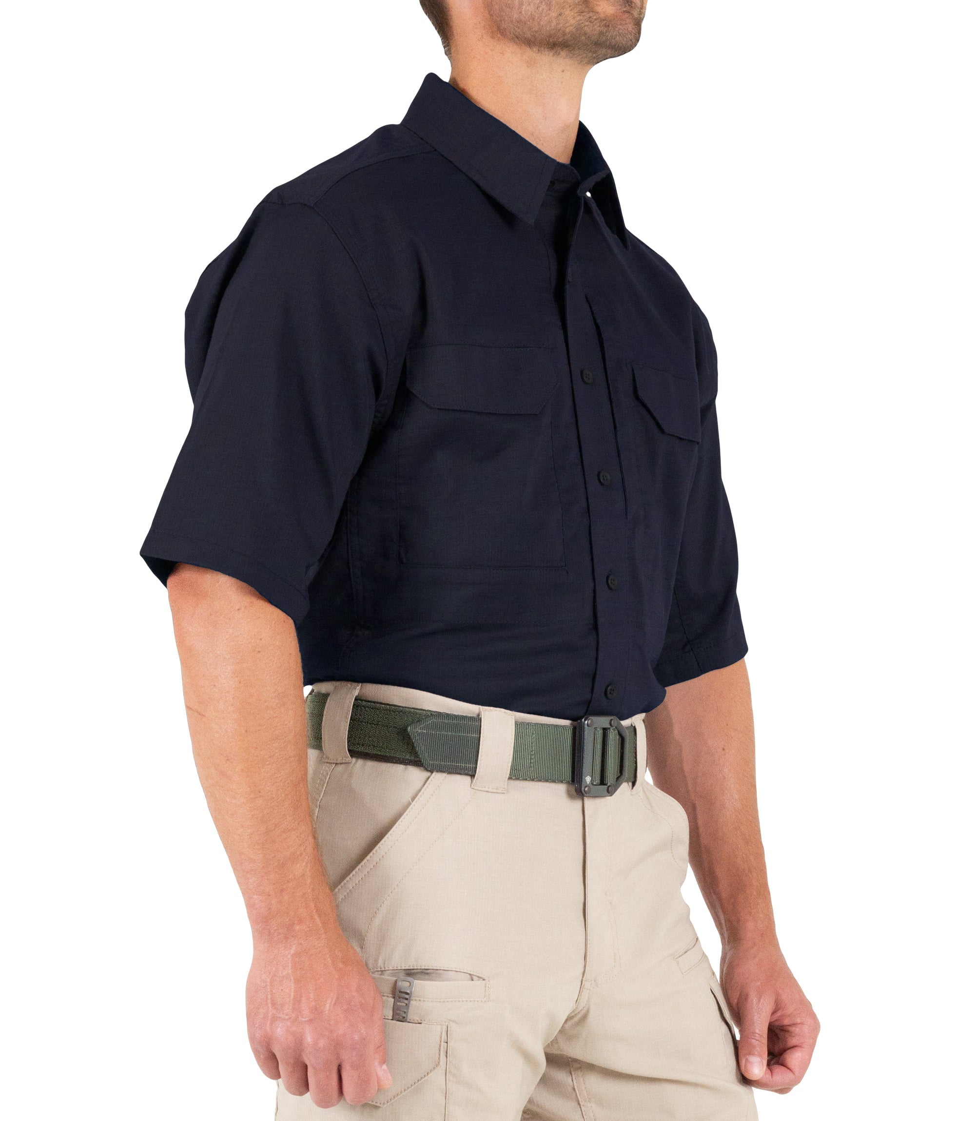 Side of Men's V2 Tactical Short Sleeve Shirt in Midnight Navy |color_midnight navy