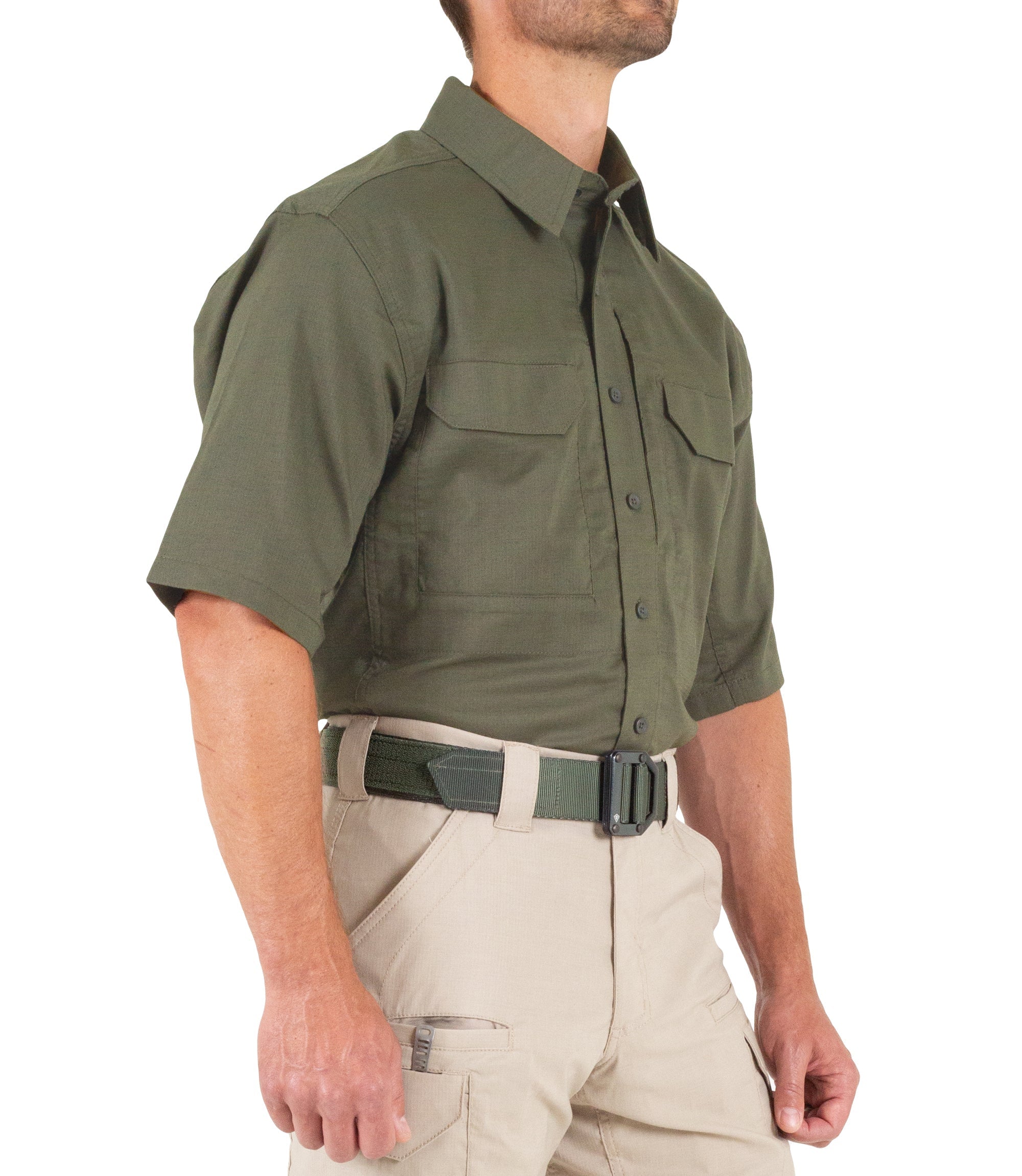Side of Men's V2 Tactical Short Sleeve Shirt in OD Green |color_od green