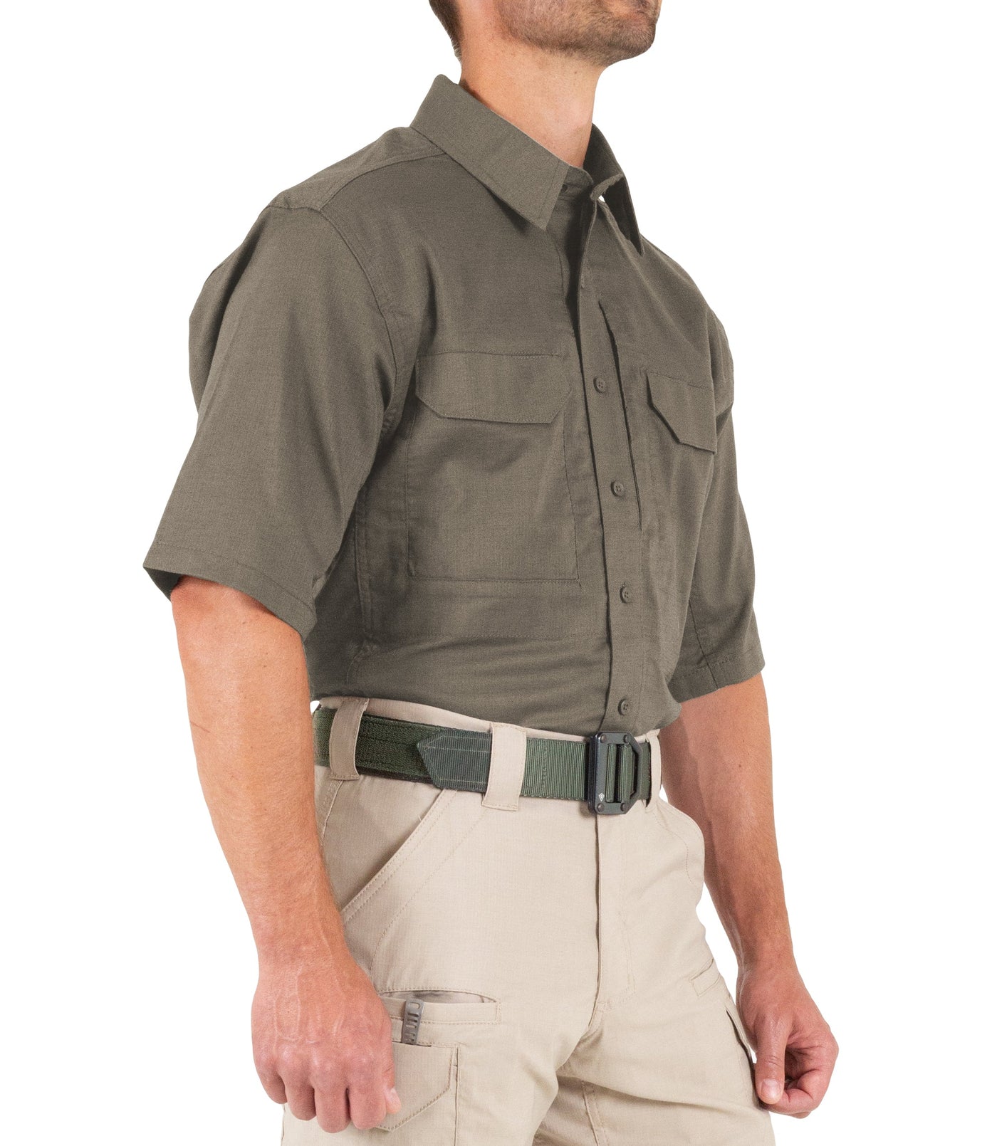 Side of Men's V2 Tactical Short Sleeve Shirt in Ranger Green