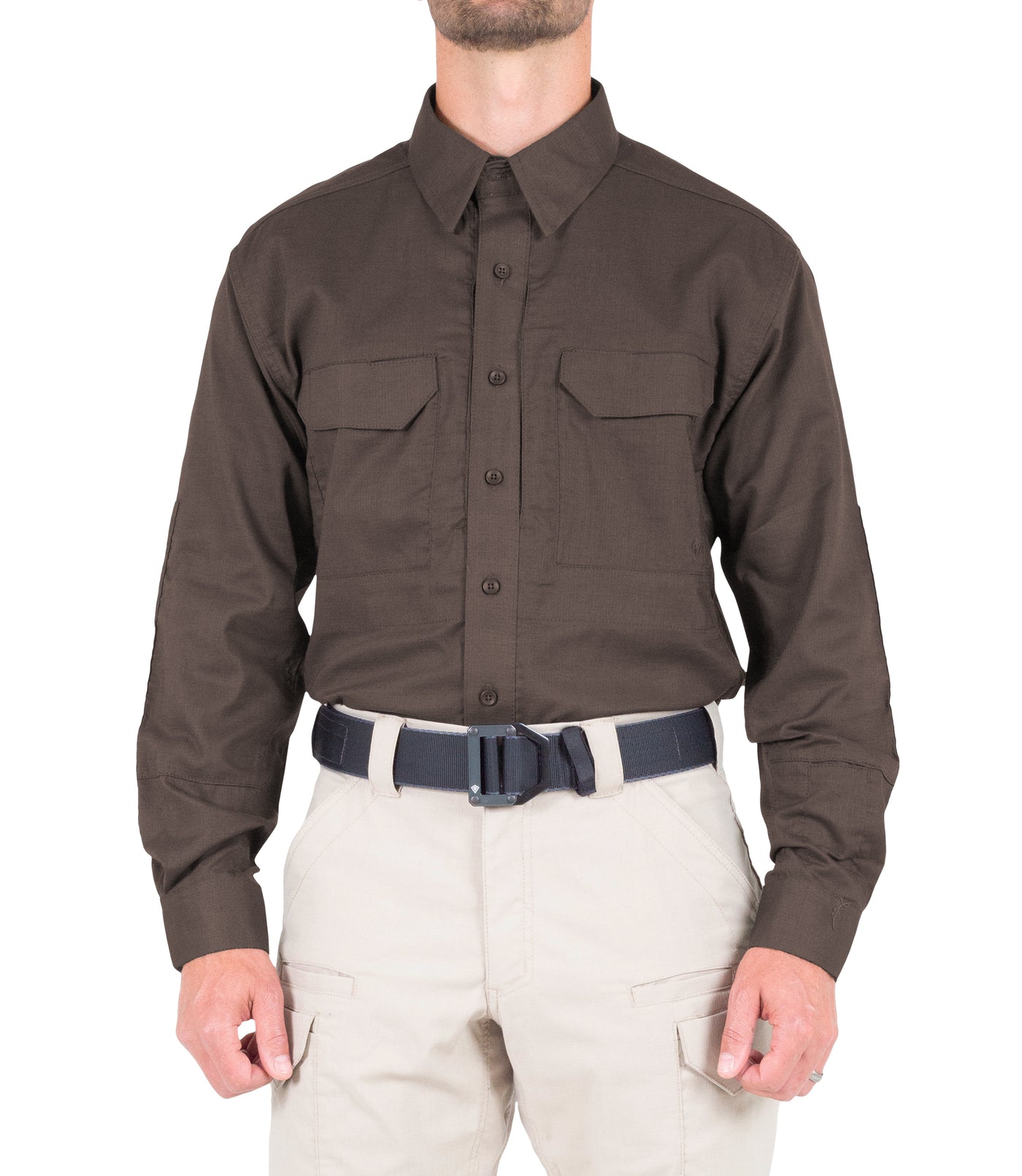 Front of Men's V2 Tactical Long Sleeve Shirt in Kodiak Brown