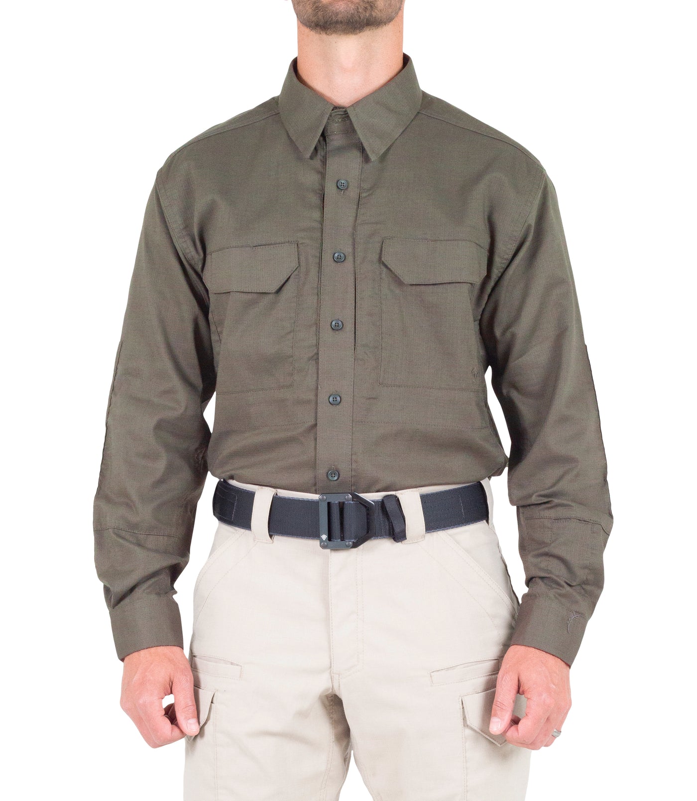 Front of Men's V2 Tactical Long Sleeve Shirt in Ranger Green