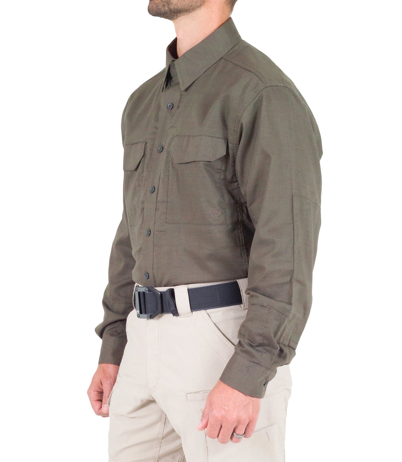 Side of Men's V2 Tactical Long Sleeve Shirt in Ranger Green