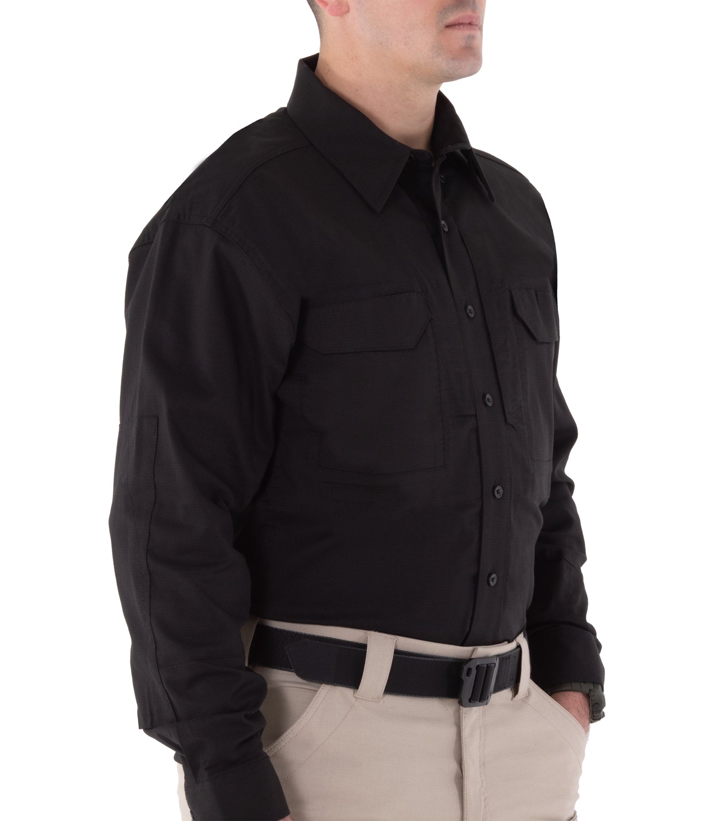 Side of Men's V2 Tactical Long Sleeve Shirt in Black