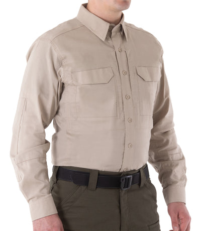 Side of Men's V2 Tactical Long Sleeve Shirt in Khaki