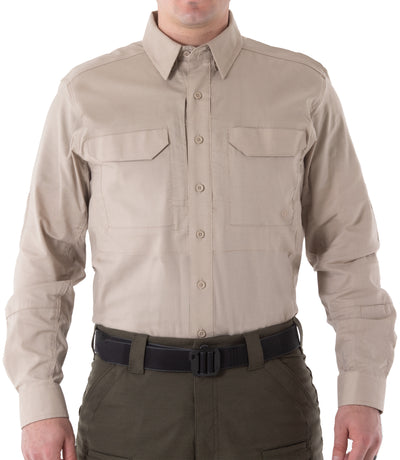 Front of Men's V2 Tactical Long Sleeve Shirt in Khaki