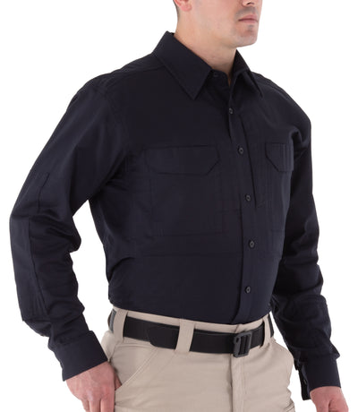 Side of Men's V2 Tactical Long Sleeve Shirt in Midnight Navy