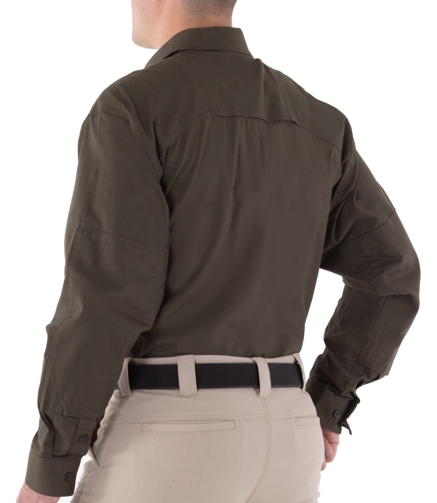 Back of Men's V2 Tactical Long Sleeve Shirt in OD Green