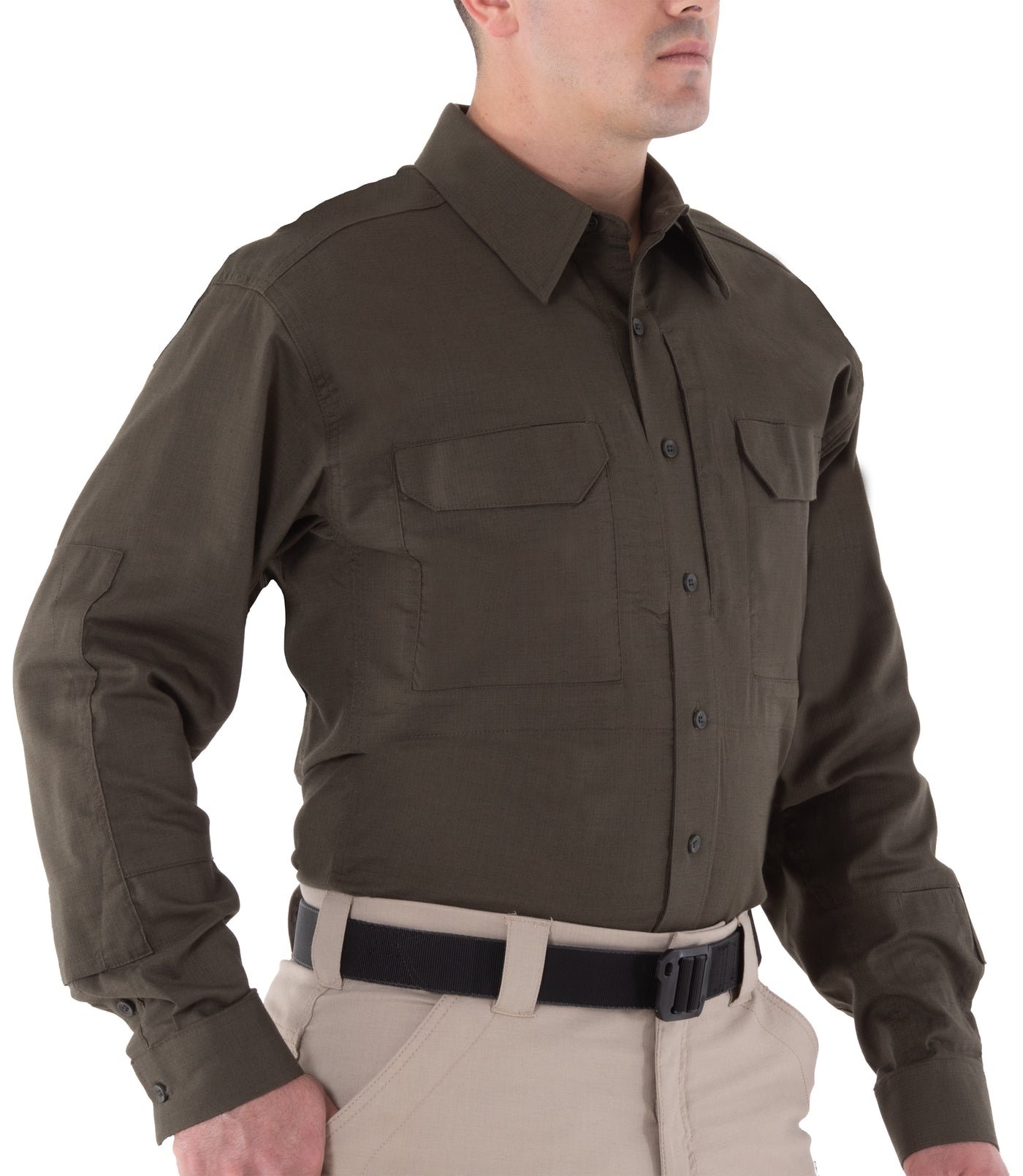 Side of Men's V2 Tactical Long Sleeve Shirt in OD Green