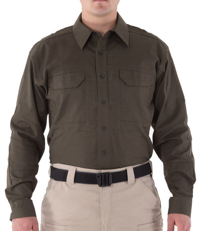 Front of Men's V2 Tactical Long Sleeve Shirt in OD Green