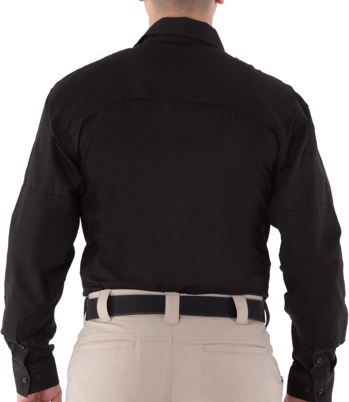 Back of Men's V2 BDU Long Sleeve Shirt in Black