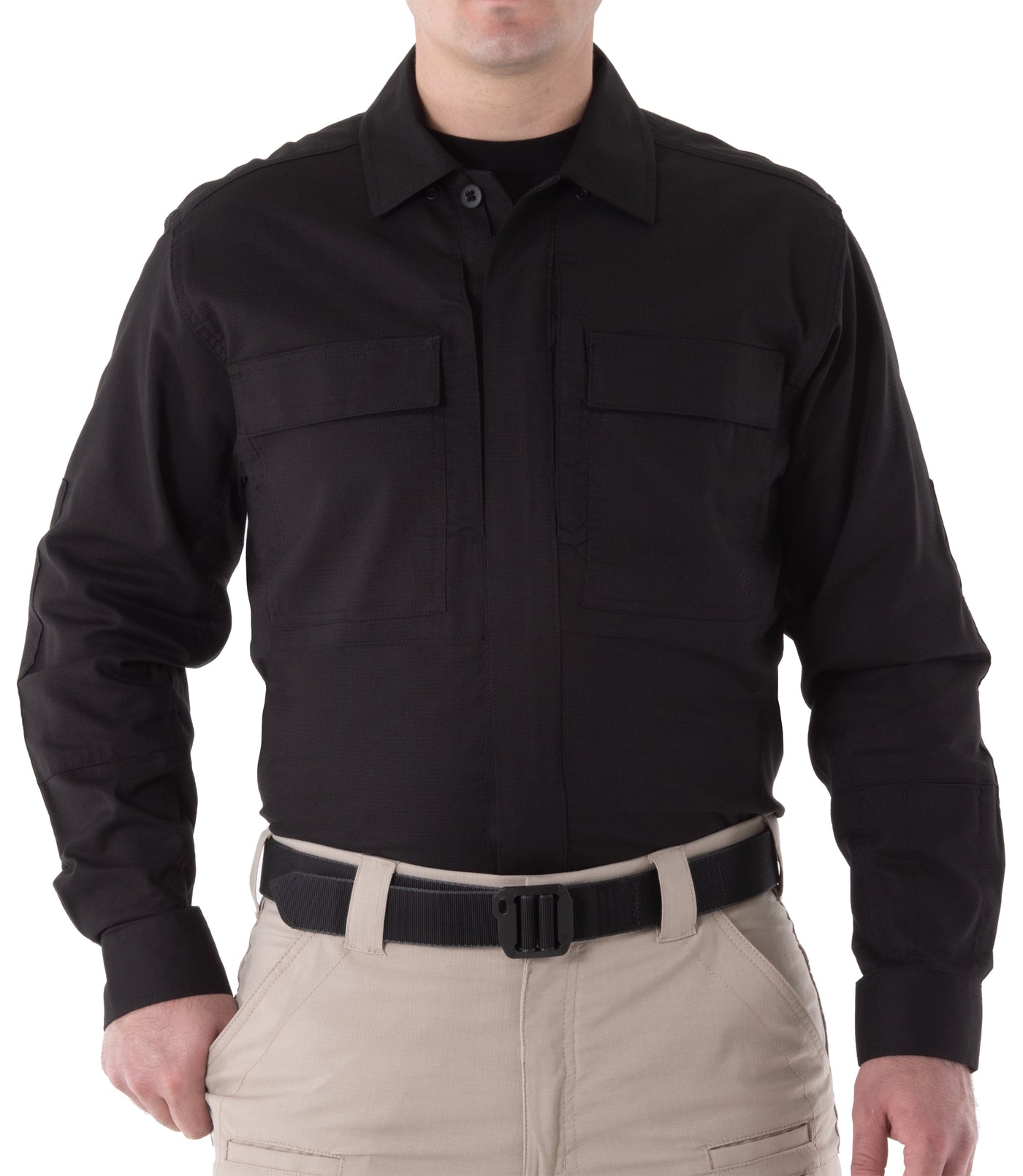 Front of Men's V2 BDU Long Sleeve Shirt in Black