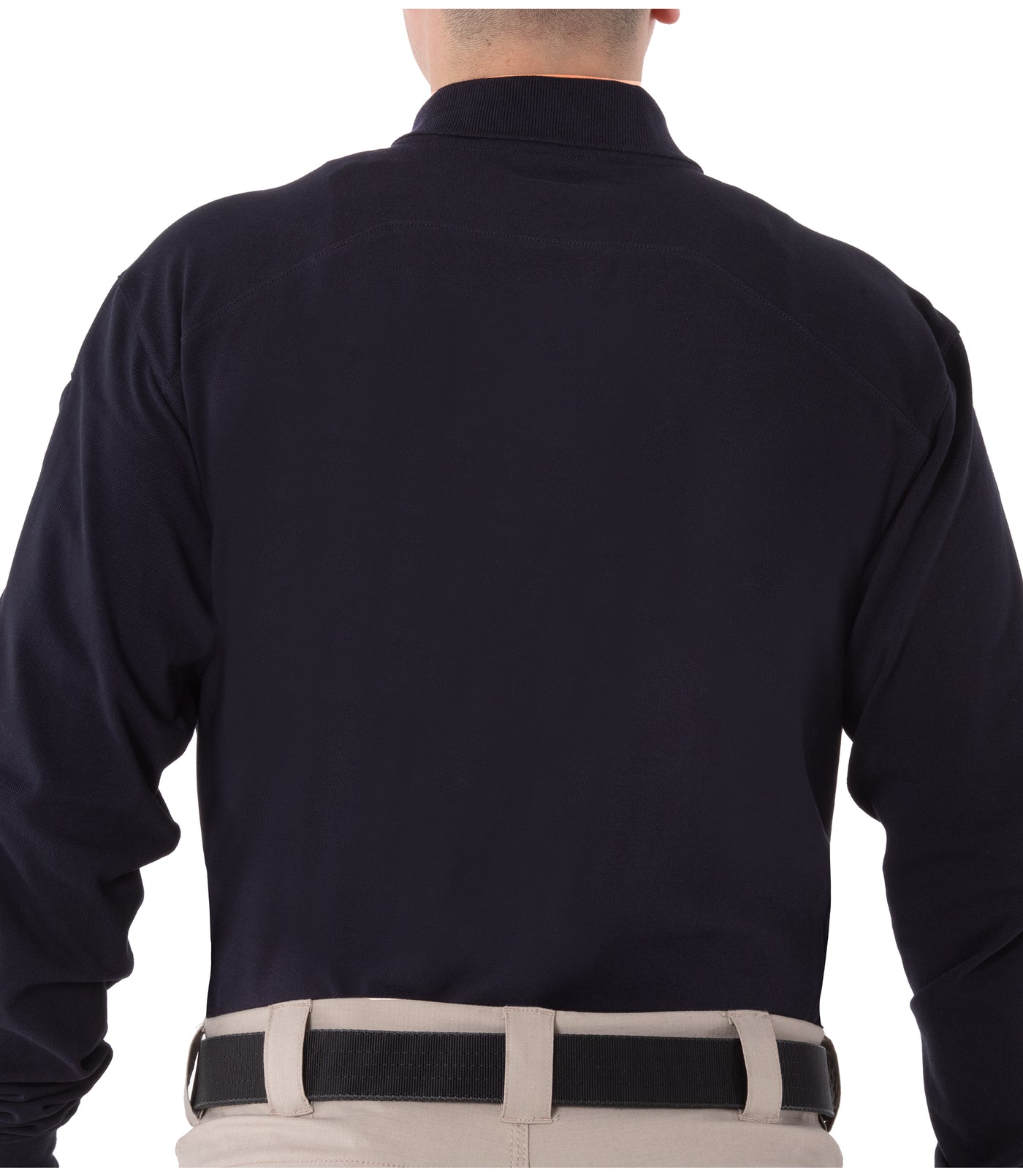 Back of Men's Cotton Long Sleeve Polo in Midnight Navy
