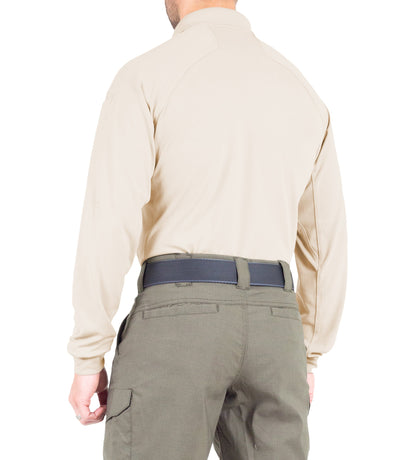 Side of Men's Performance Long Sleeve Polo in Silver Tan