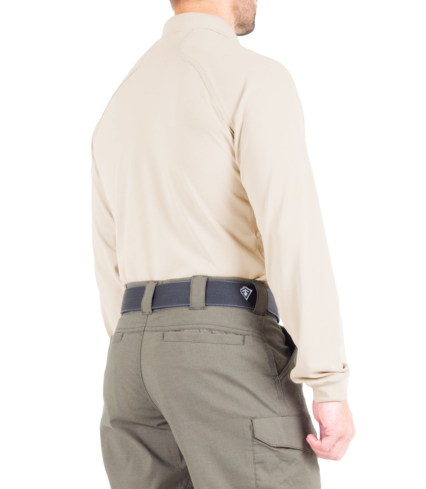 Side of Men's Performance Long Sleeve Polo in Silver Tan