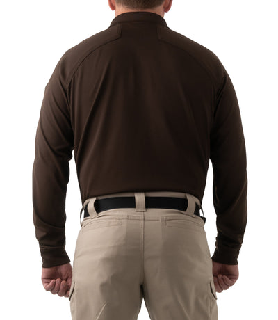 Back of Men's Performance Long Sleeve Polo in Kodiak Brown