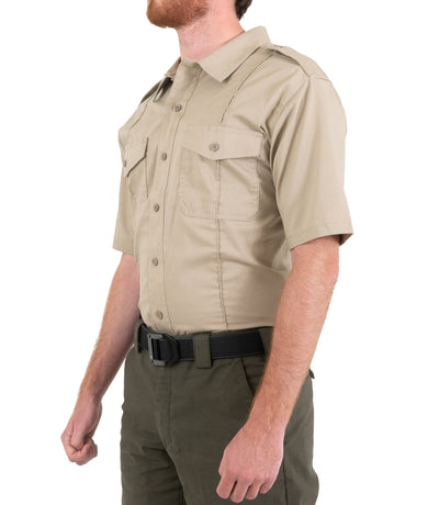Side of Men's Pro Duty Uniform Short Sleeve Shirt in Silver Tan