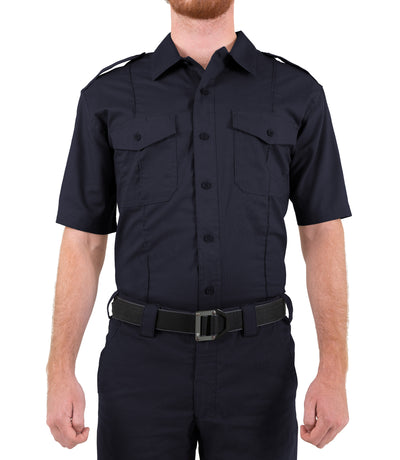 Front of Men's Pro Duty Uniform Short Sleeve Shirt in Midnight Navy