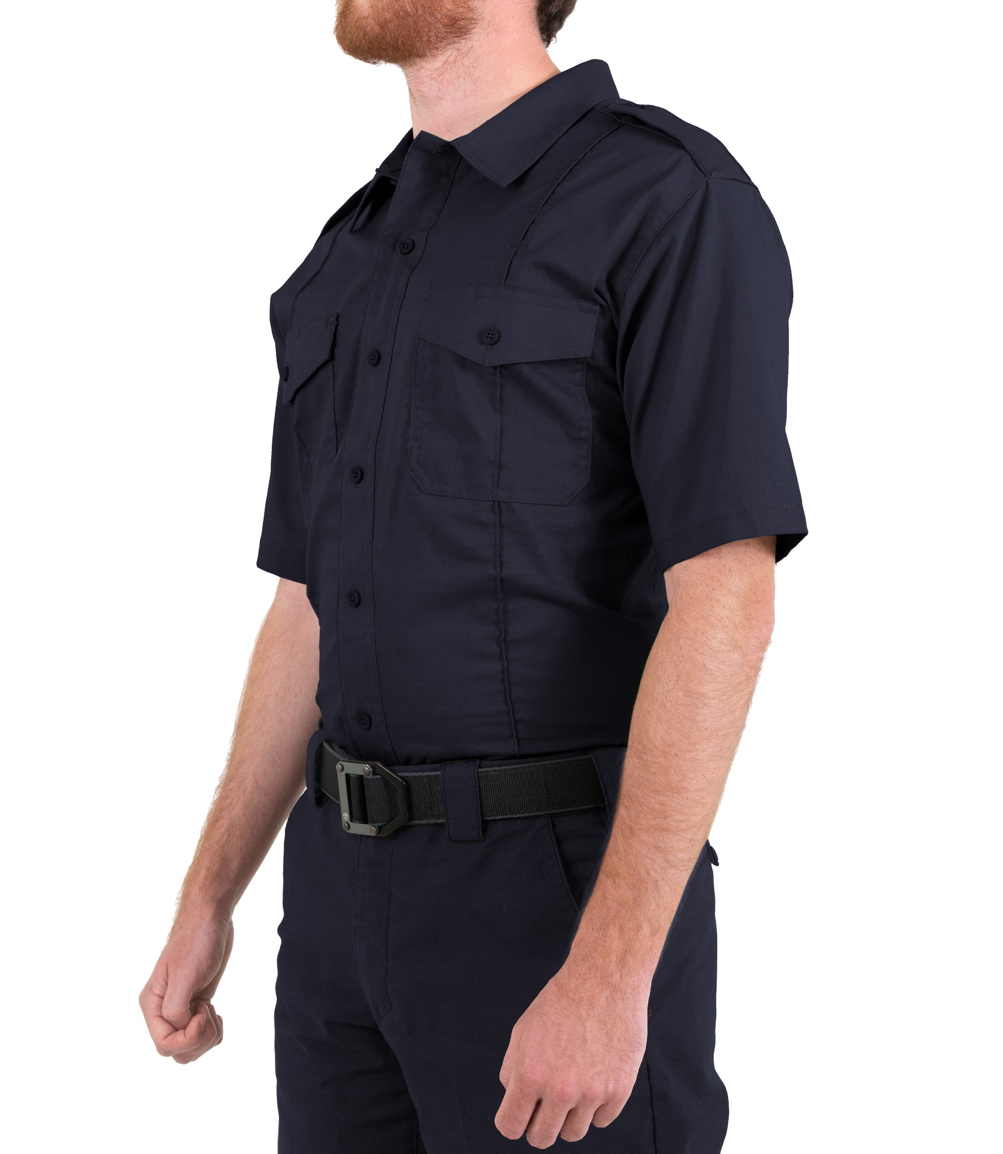 Side of Men's Pro Duty Uniform Short Sleeve Shirt in Midnight Navy |color_midnight navy