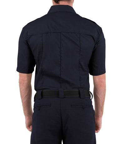 Back of Men's Pro Duty Uniform Short Sleeve Shirt in Midnight Navy
