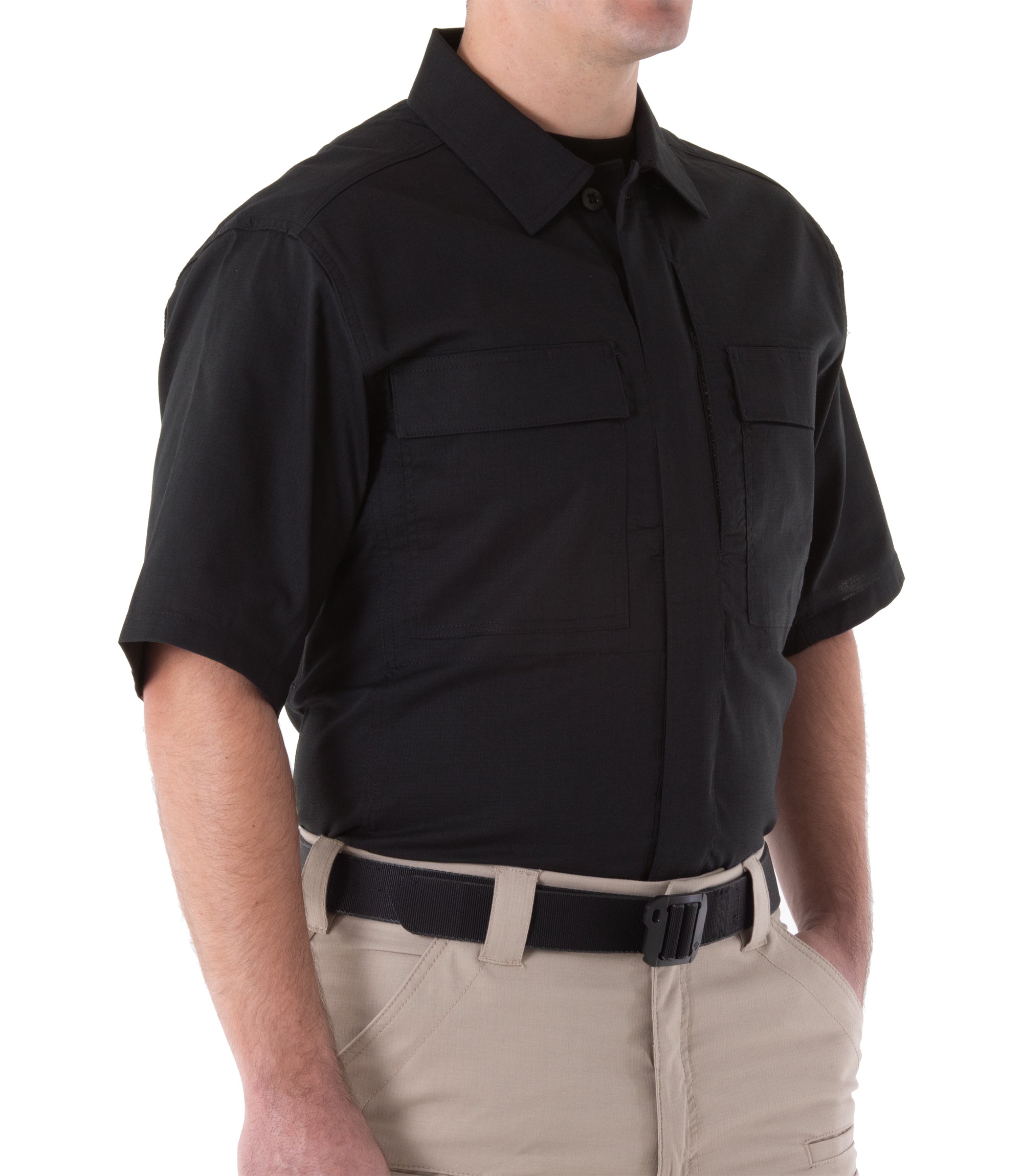Side of Men's V2 BDU Short Sleeve Shirt in Black |color_black