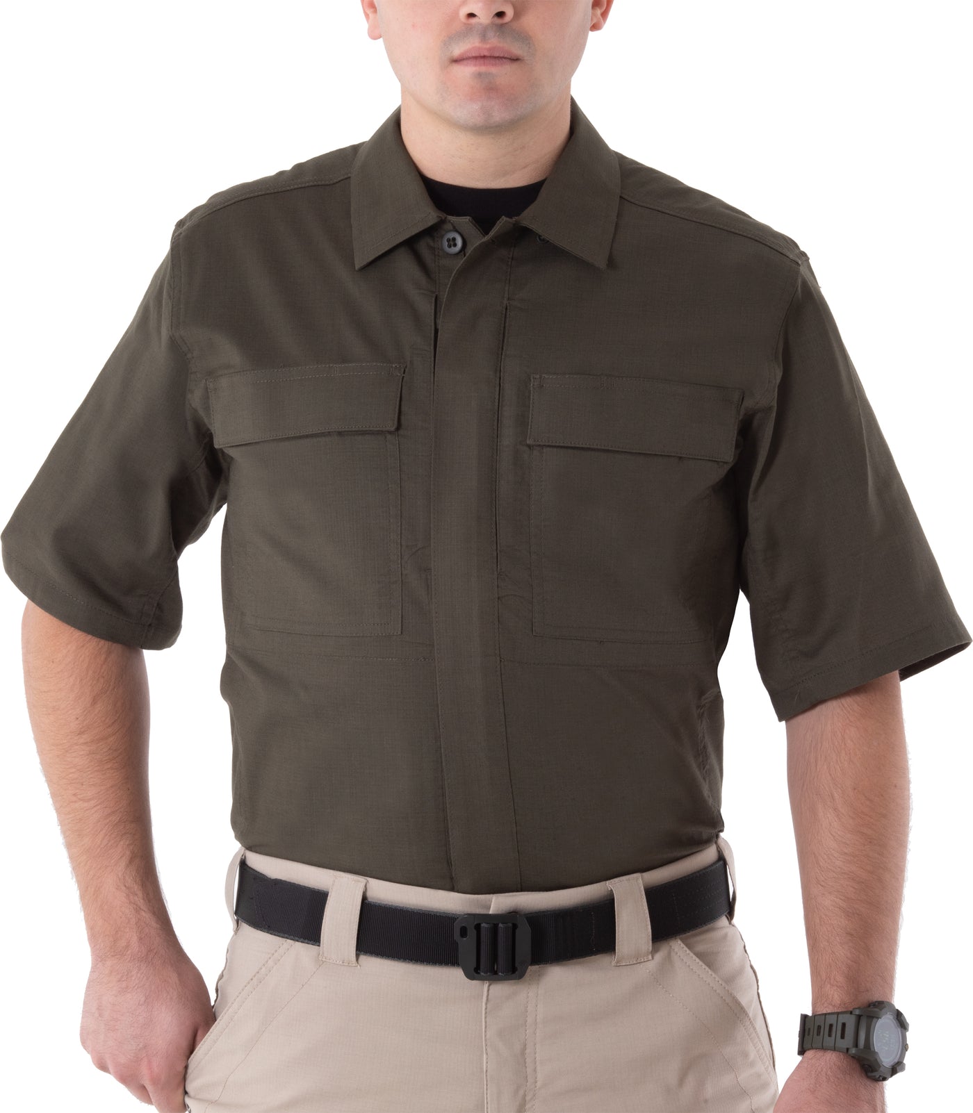 Front of Men's V2 BDU Short Sleeve Shirt in OD Green