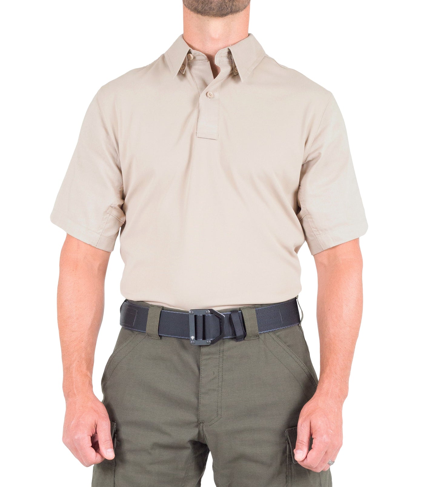 Front of Men's V2 Pro Performance Short Sleeve Shirt in Khaki