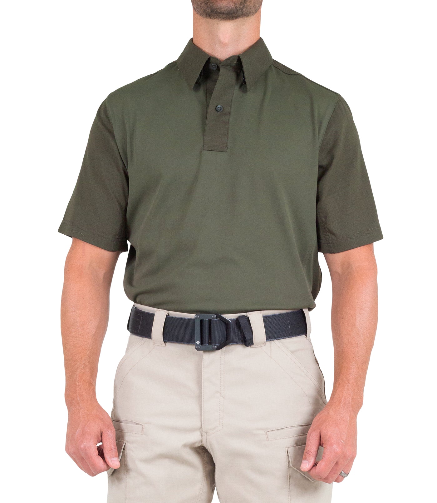 Front of Men's V2 Pro Performance Short Sleeve Shirt in OD Green