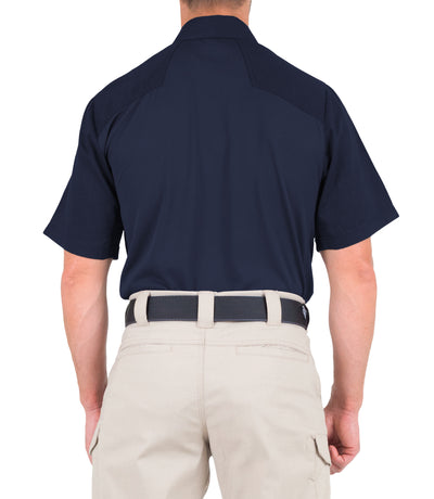 Back of Men's V2 Pro Performance Short Sleeve Shirt in Midnight Navy